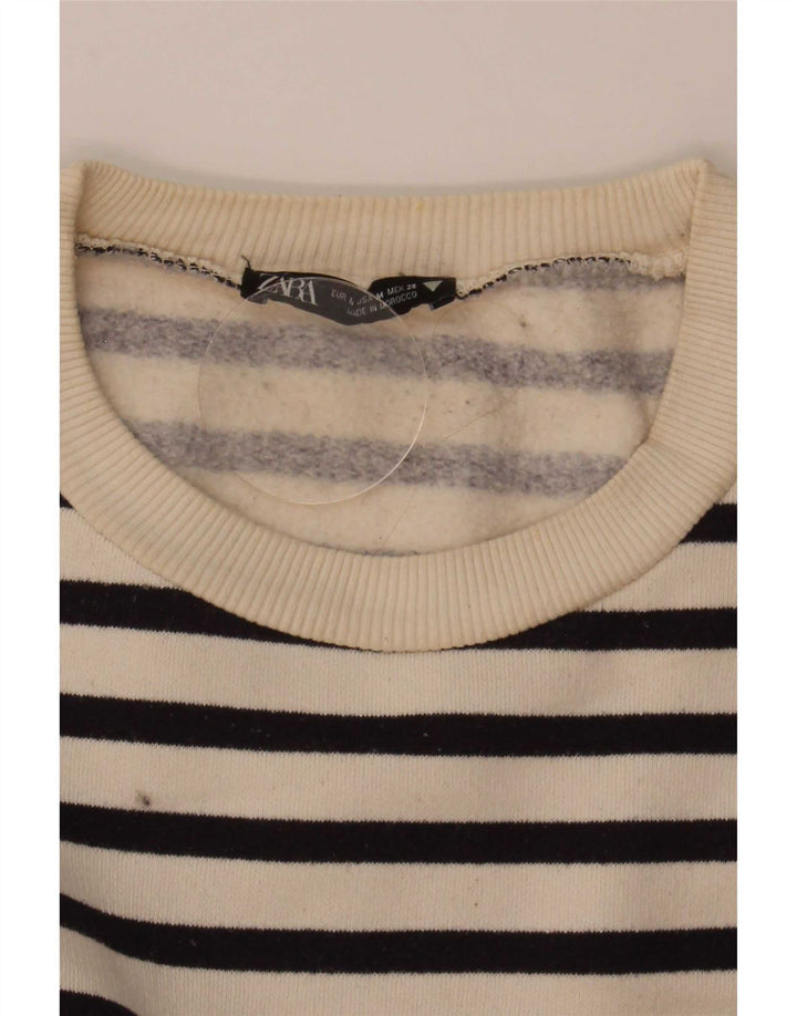 Zara Womens Oversized Sweatshirt Jumper UK 14 Medium Off White Striped
