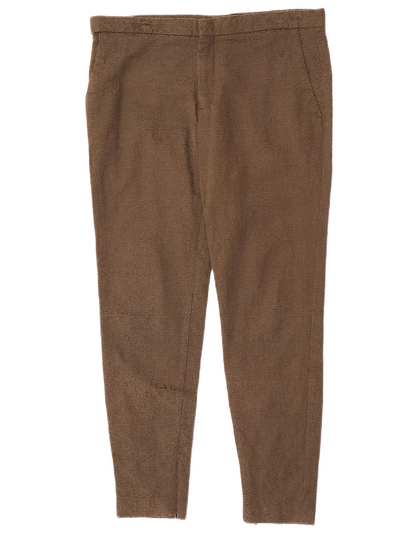 Zara Dame Slim Chino Bukser Large W34 L29 Khaki Floral Bomuld