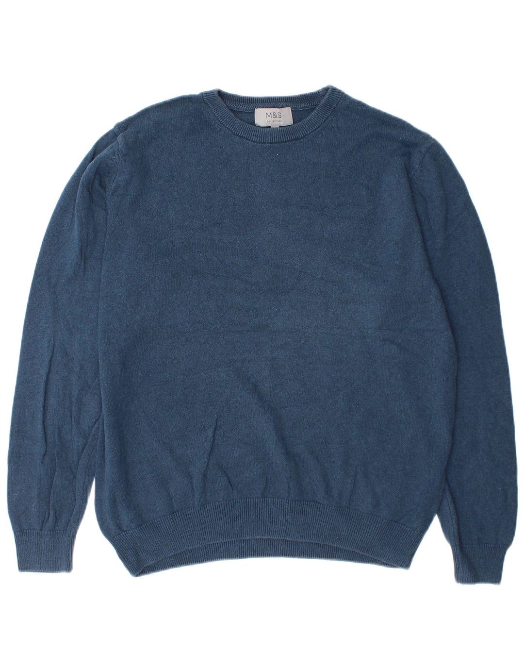Marks & Spencer Mens Crew Neck Jumper Sweater Large Navy Blue Cotton