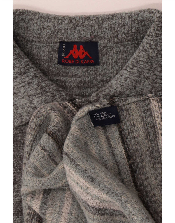 Kappa Mens Polo Neck Jumper Sweater XL Grey Striped Wool