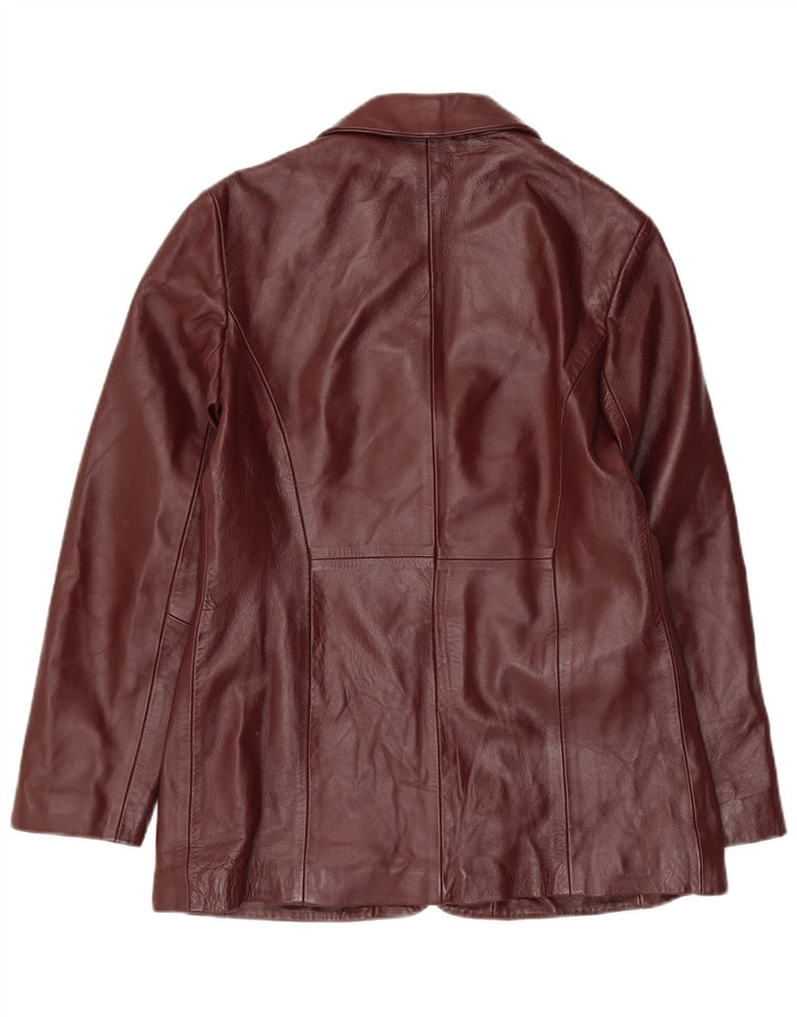 Helium Womens 3 Button Leather Blazer Jacket UK 12 Medium Maroon Leather