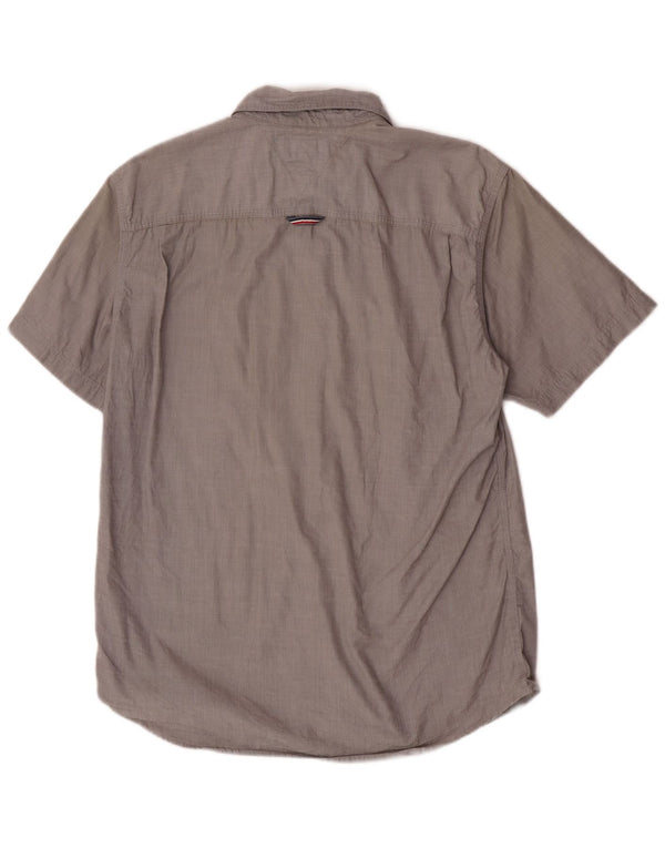 Camicia da uomo a maniche corte Regular Fit Tommy Hilfiger Large in cotone grigio