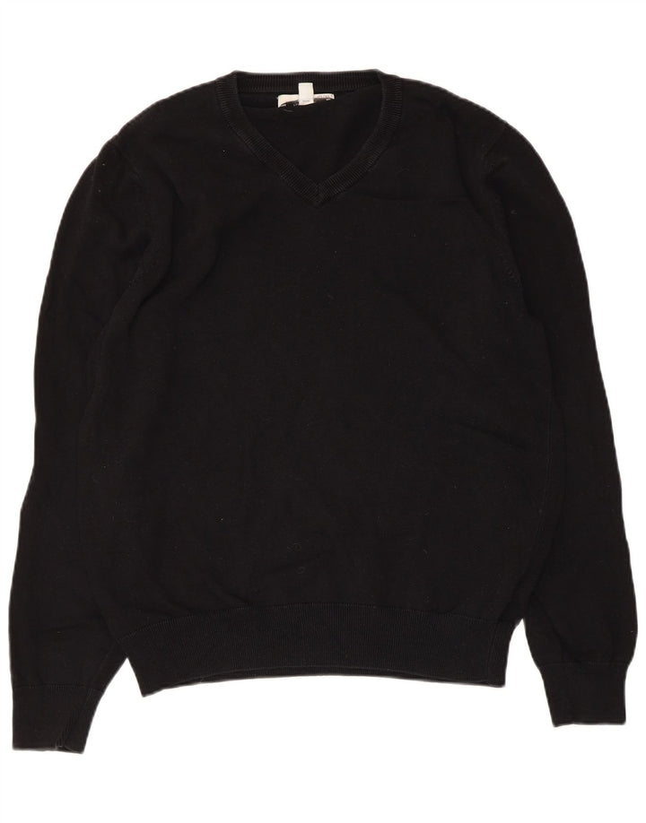Marks & Spencer Mens V-Neck Jumper Sweater Medium Black Cotton