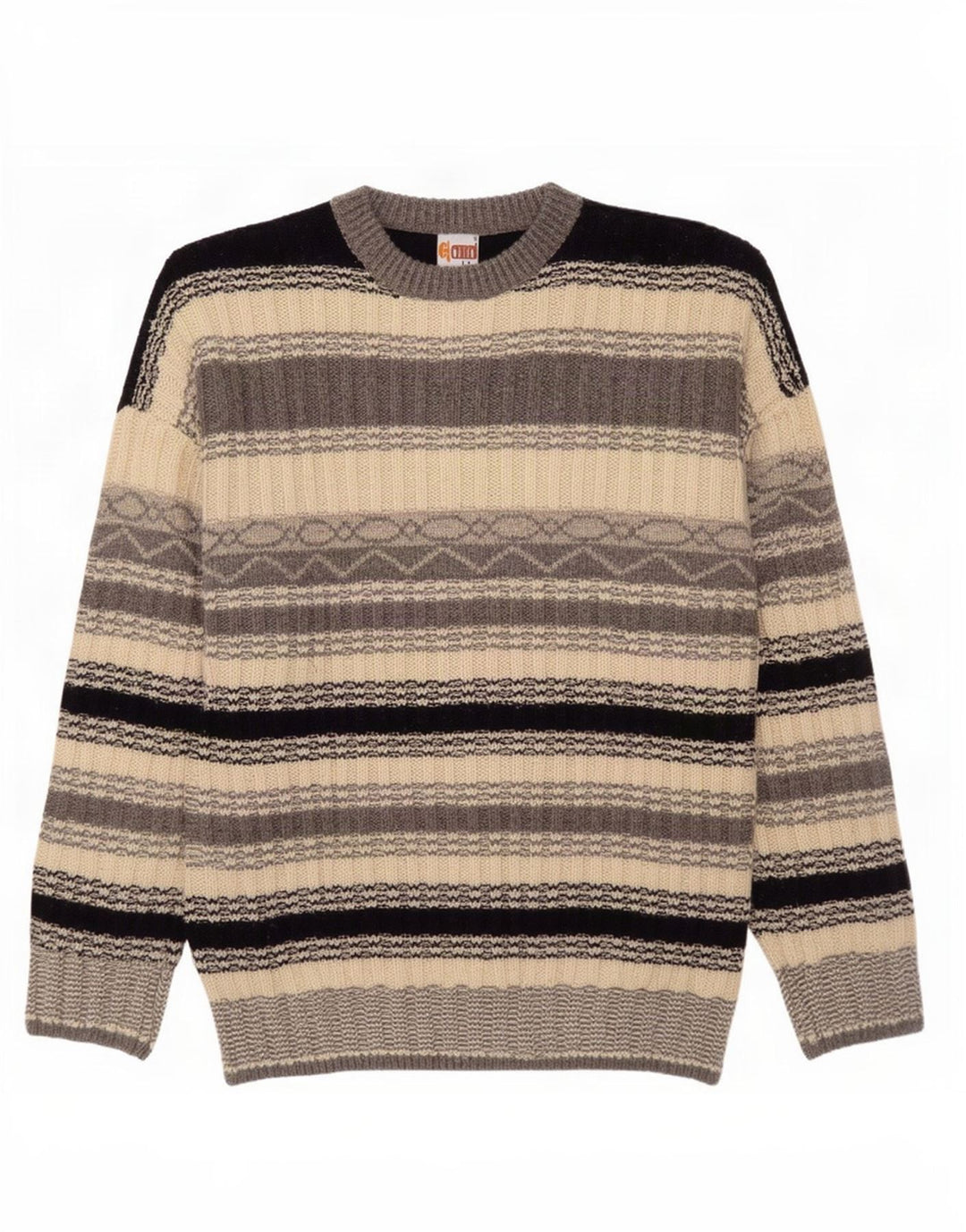 Maglione vintage da uomo girocollo a righe grandi grigie