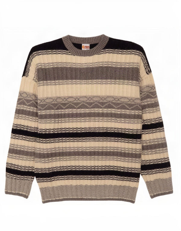 Vintage męski sweter z okrągłym dekoltem, duże szare paski