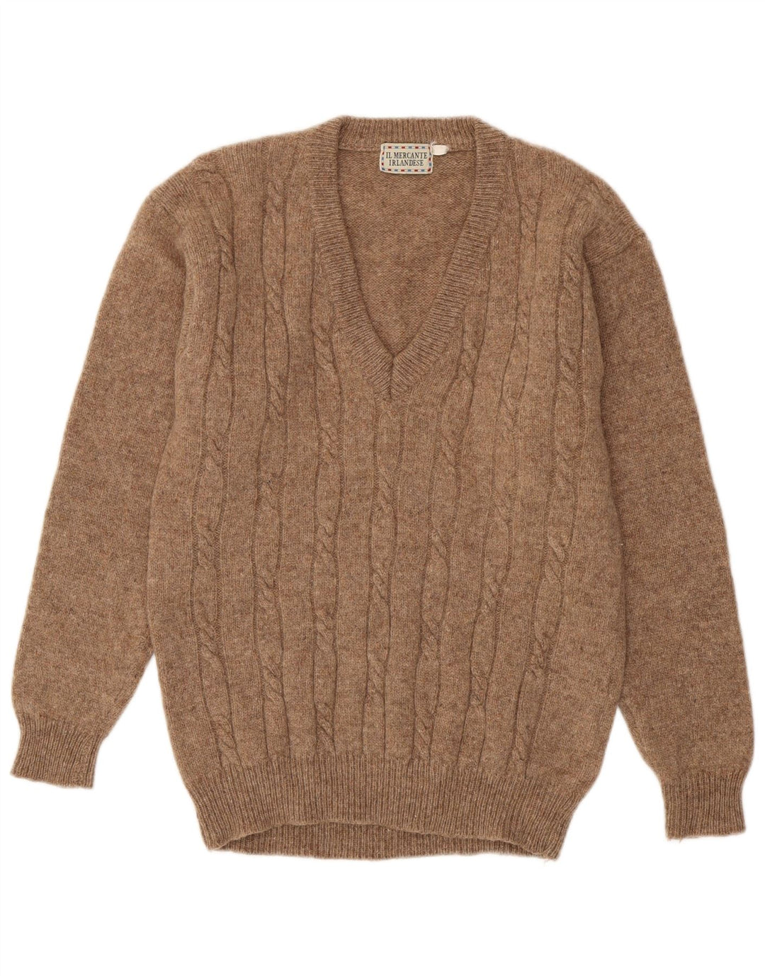 Vintage Mens V-Neck Jumper Sweater Medium Brown