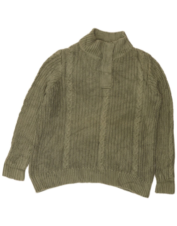 L.L.Bean Dame Loose Fit Zip Neck sweater UK 18 XL Khaki Bomuld