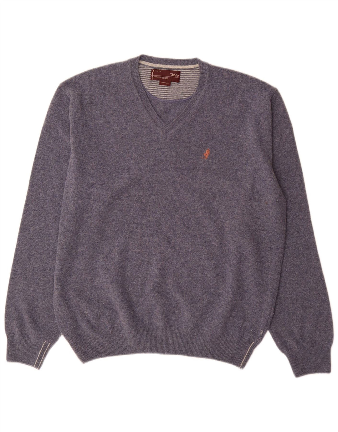 Marlboro Classics Mens V-Neck Jumper Sweater Medium Blue Wool