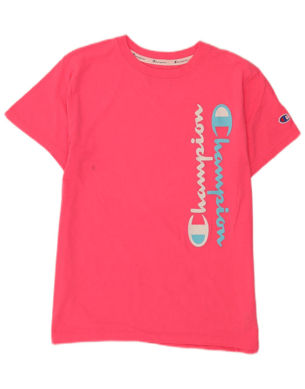 Champion Γυναικείο γραφικό T-Shirt Top UK 12 Medium Pink Βαμβακερό