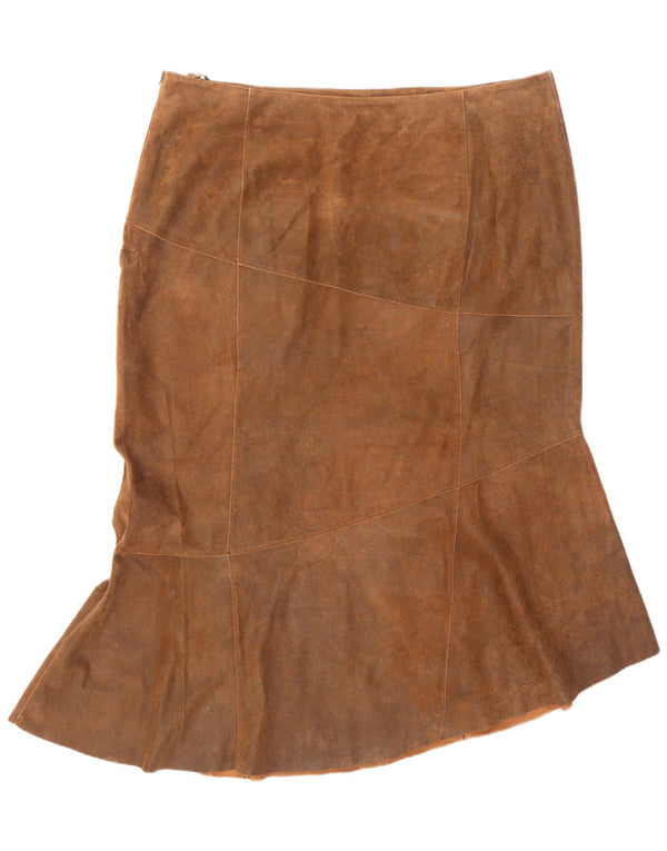 Vintage Dame Læder Havfrue Nederdel UK 24 4XL W42 L36 Brun Læder