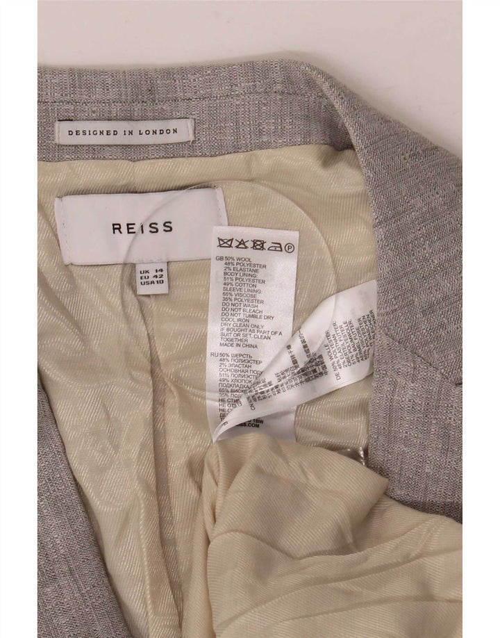 Reiss Veste Blazer 1 Bouton Femme UK 14 Large Gris Laine