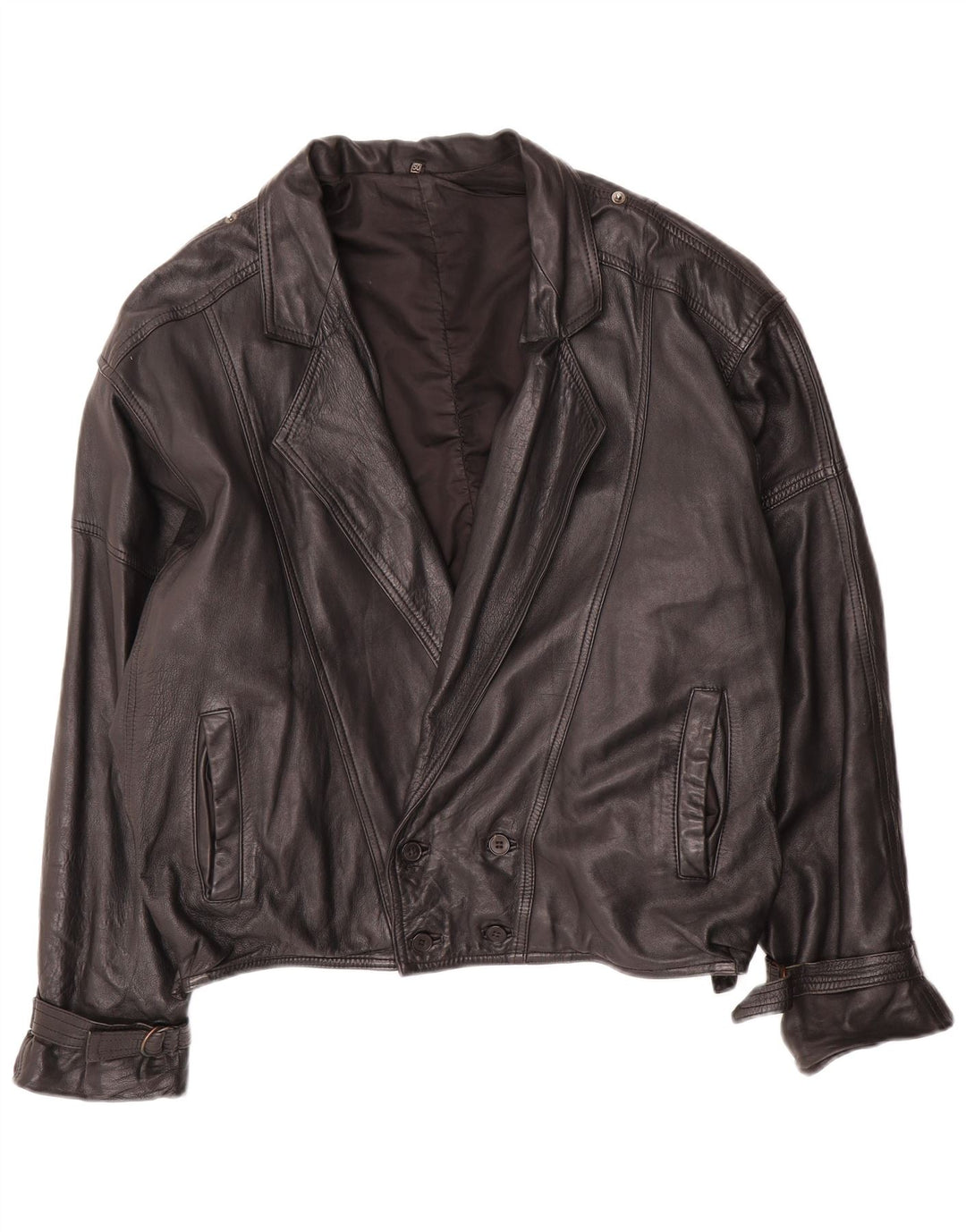 C & A Mens Loose Fit Leather Jacket EU 50 Large Black Leather