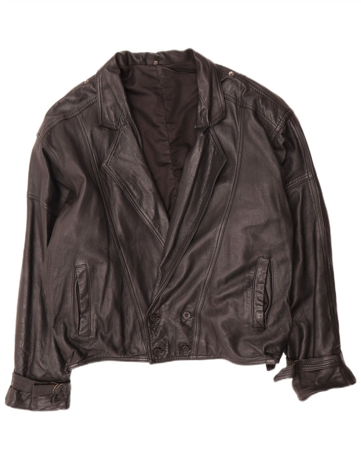 C & A Mens Loose Fit Leather Jacket EU 50 Large Black Leather