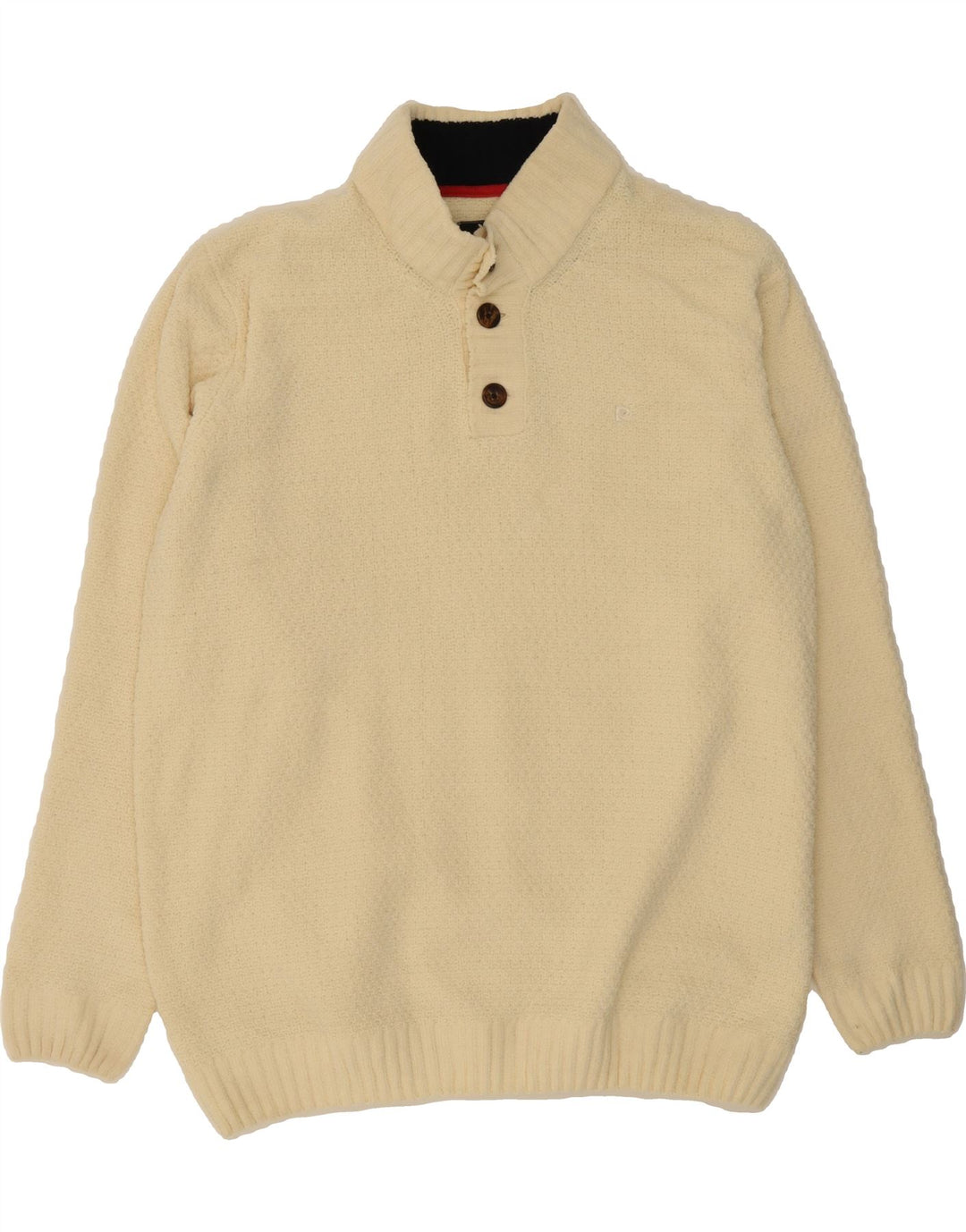 PIERRE CARDIN Mens Button Neck Jumper Sweater XL Off White Polyester Vintage Pierre Cardin and Second-Hand Pierre Cardin from Messina Hembry 