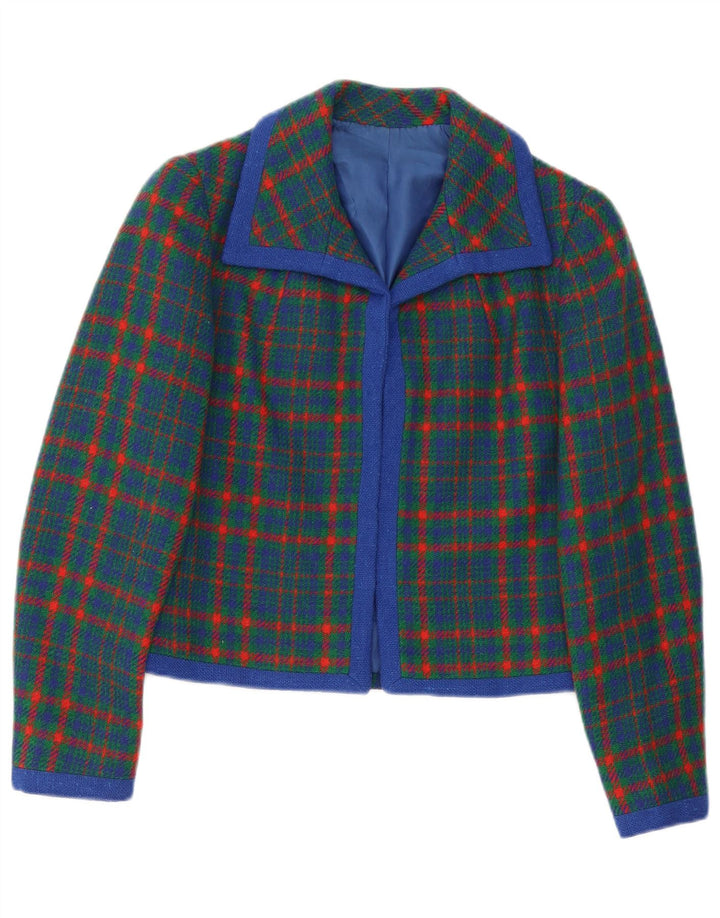 vintage Femme Blazer Veste UK 10 Petit Vert Plaid Rétro
