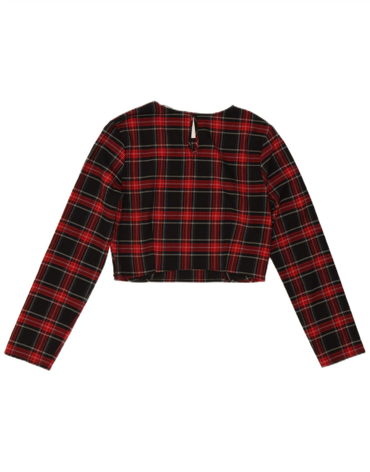ZARA Womens Crop Long Sleeve Blouse Top UK 10 Small Black Check