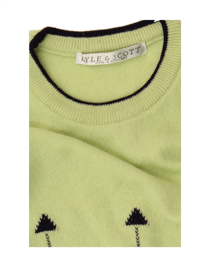 LYLE & SCOTT Womens Crew Neck Jumper Sweater UK 12 Medium Green Geometric Vintage Lyle & Scott and Second-Hand Lyle & Scott from Messina Hembry 