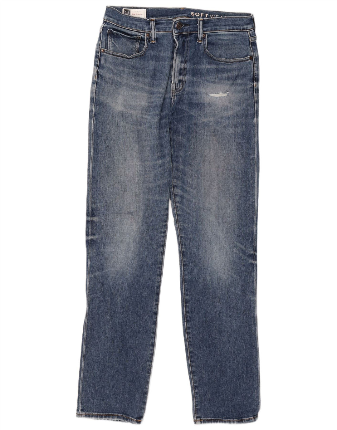 Gap Mens Distressed Slim Straight Jeans W32 L34 Blue Cotton