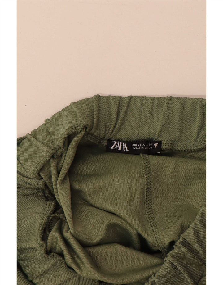 Zara Womens Wide Leg Cargo Trousers Small W26 L29 Green Polyester