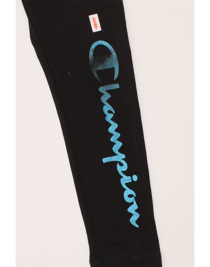 CHAMPION Girls Graphic Leggings 4-5 Years Black Polyester Vintage Champion and Second-Hand Champion from Messina Hembry 