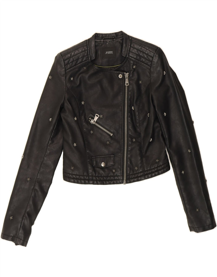 GUESS Womens Faux Leather Jacket UK 6 XS Black Polyurethane Vintage Guess and Second-Hand Guess from Messina Hembry 