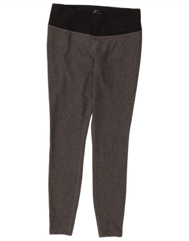 NIKE Womens Dri Fit Leggings UK 12 Medium  Grey Colourblock Polyester