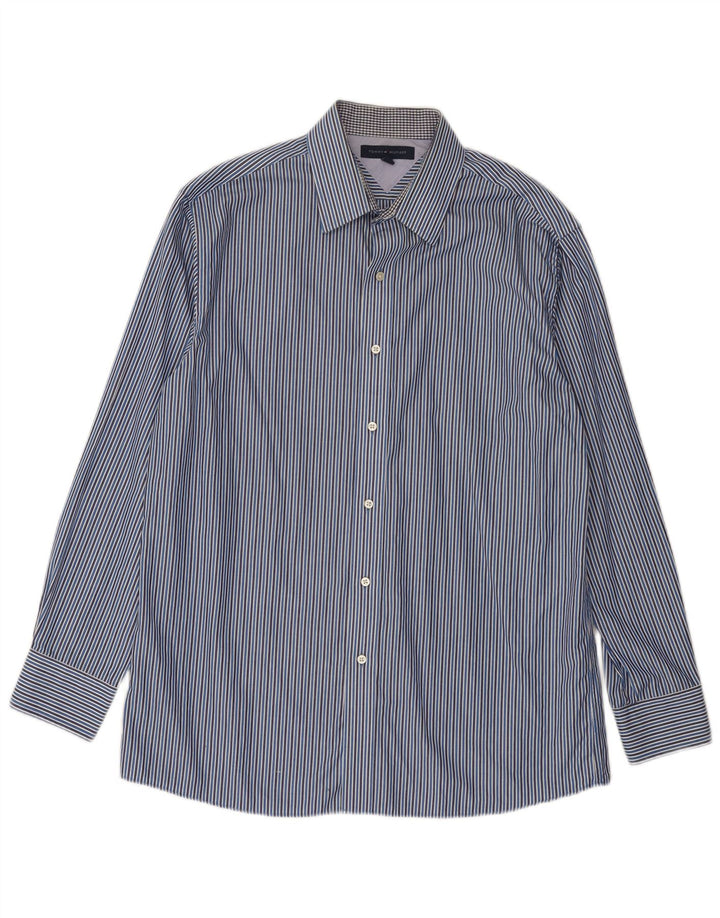 Tommy Hilfiger Mens Shirt Size 16 Large Blue Pinstripe