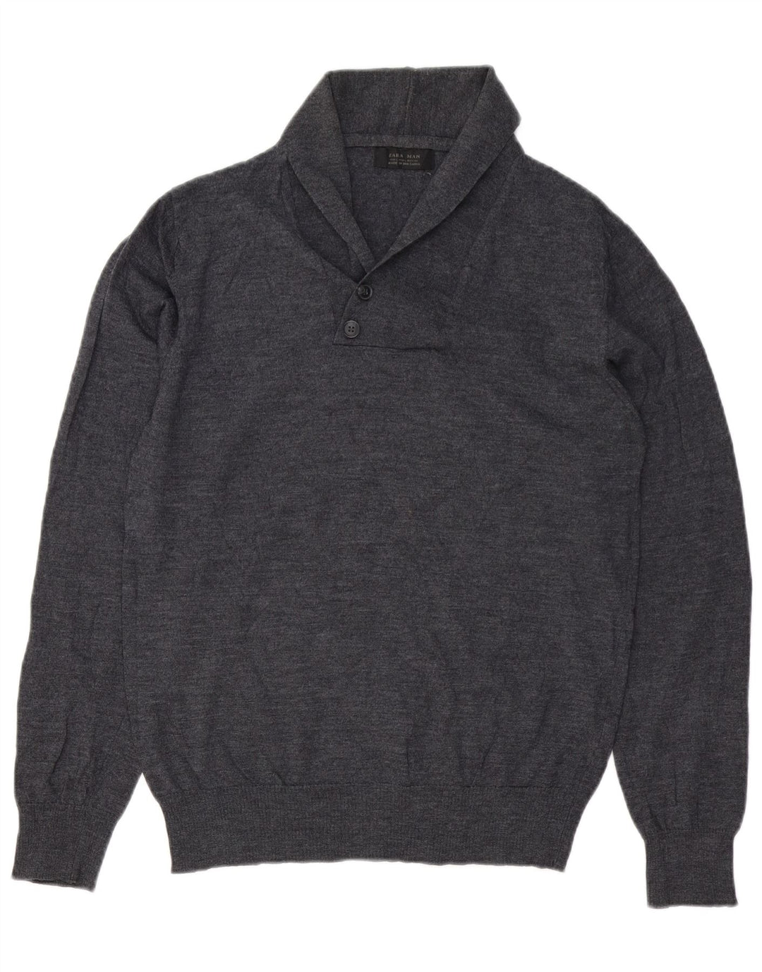 Zara Herren-Pullover mit Schalkragen, große graue Wolle