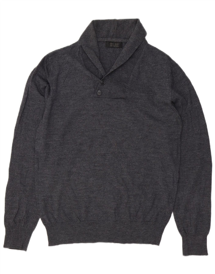 Zara Herren-Pullover mit Schalkragen, große graue Wolle