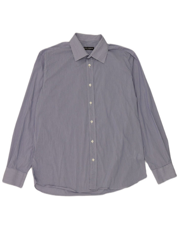 Dolce & Gabbana Mens Shirt Size 42 16 1/2 Large Blue Pinstripe Cotton