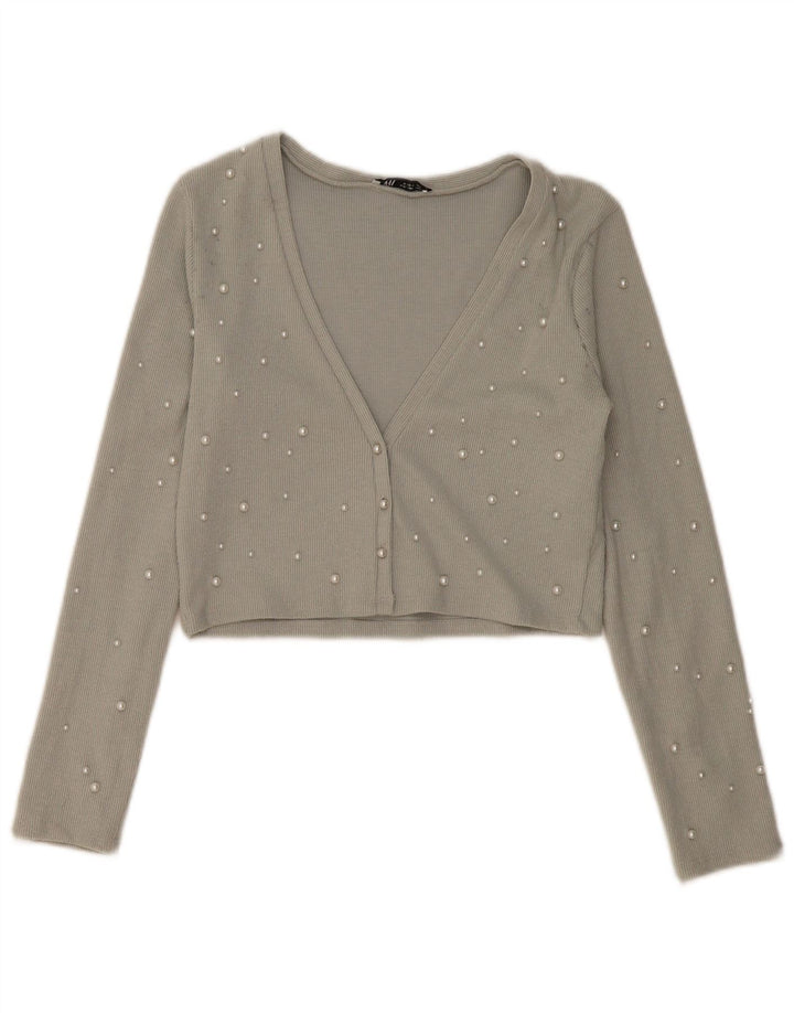 Zara Womens Crop Cardigan Top UK 14 Large Grey Polyester