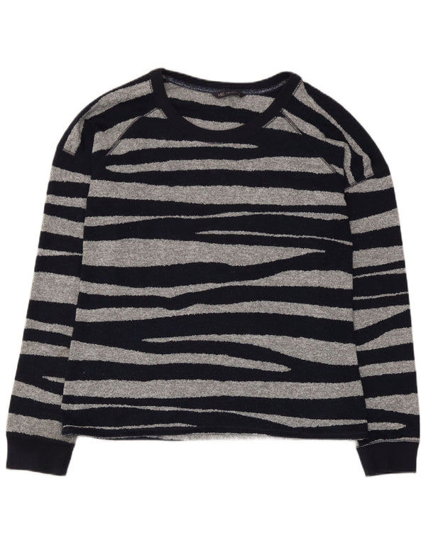 Marks & Spencer Womens Top Long Sleeve UK 12 Medium Navy Blue Striped