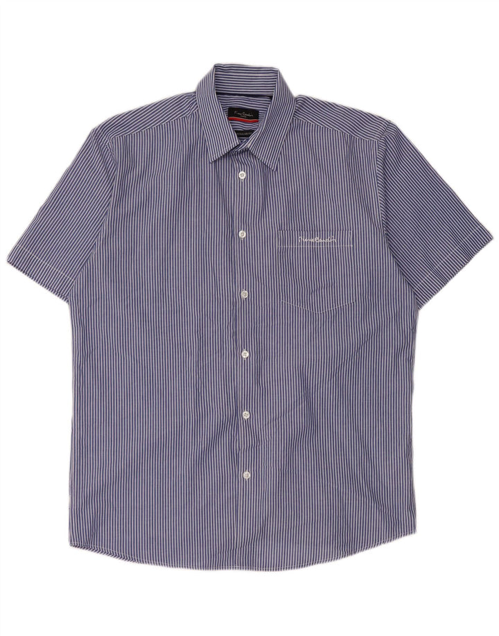 Pierre Cardin Mens Short Sleeve Regular Fit Shirt Medium Blue Pinstripe