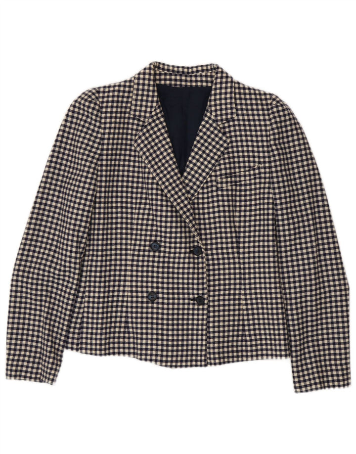 vintage Femme Double Breasted Blazer Veste IT 42 Moyen Bleu Marine Vichy