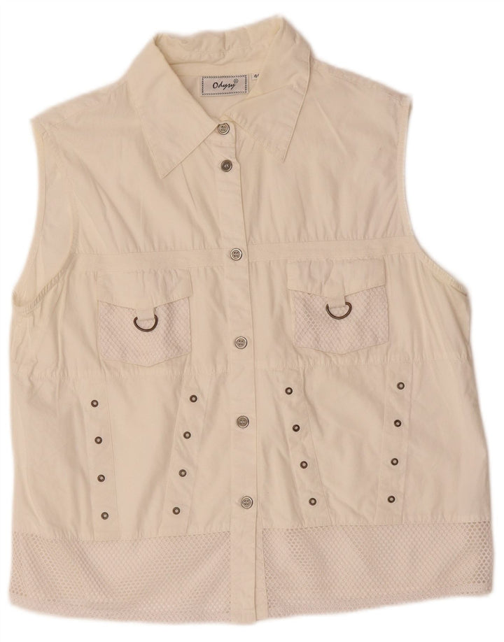 VINTAGE Womens Utility Gilet IT 44 Medium White Cotton