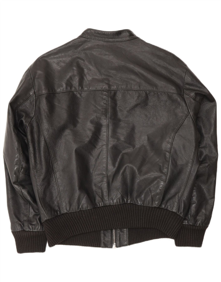 Sonny Bono Mens Bomber Leather Jacket UK 38 Medium Black