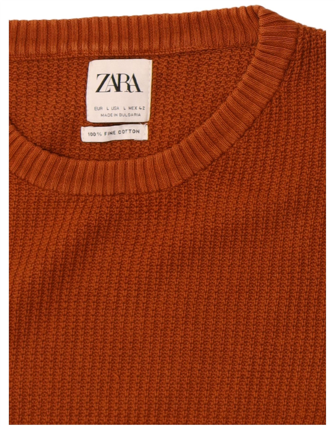 Zara Mens Crew Neck Jumper Sweater Large Brown Cotton