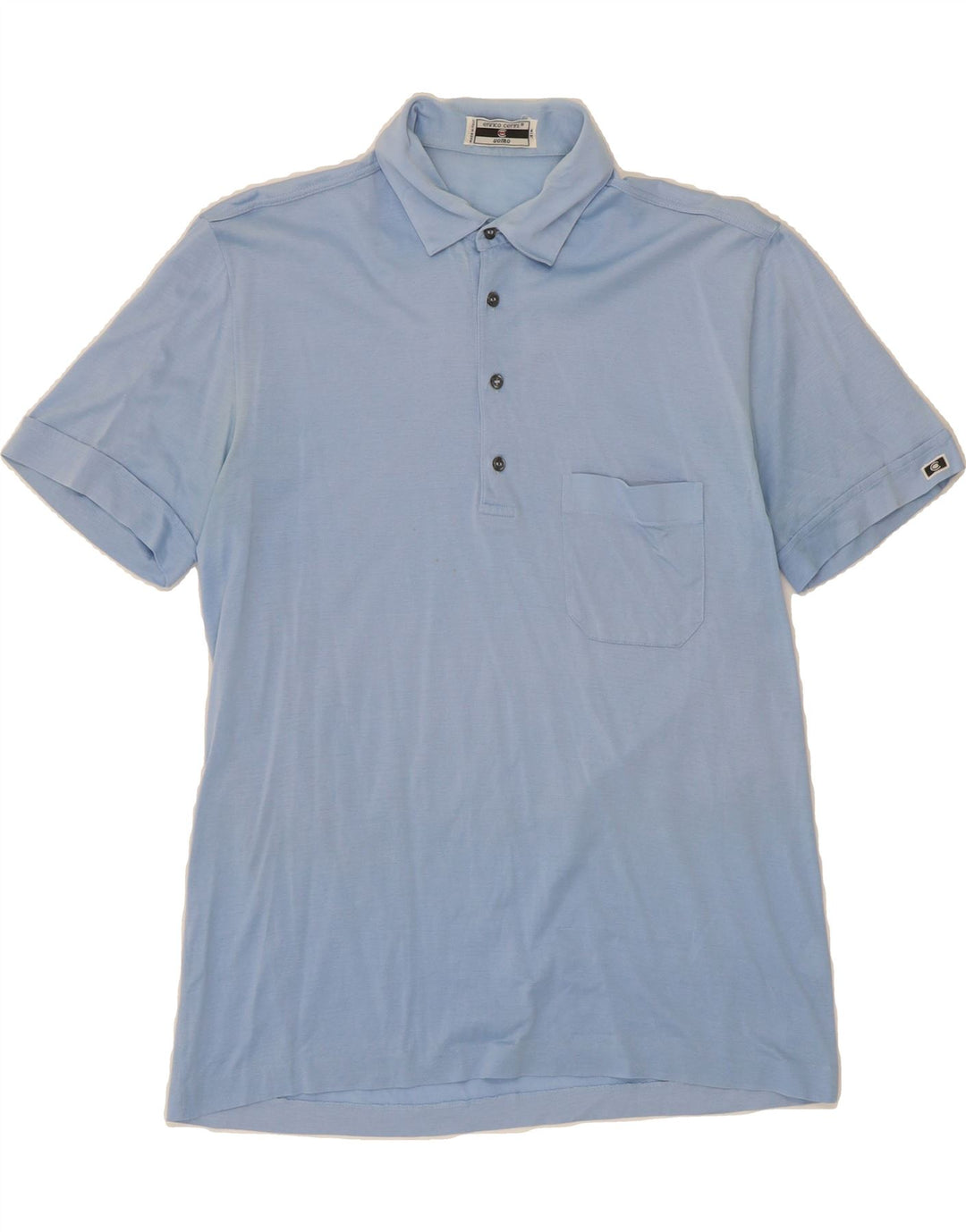 VINTAGE Mens Polo Shirt Medium Blue Cotton Vintage Vintage and Second-Hand Vintage from Messina Hembry 