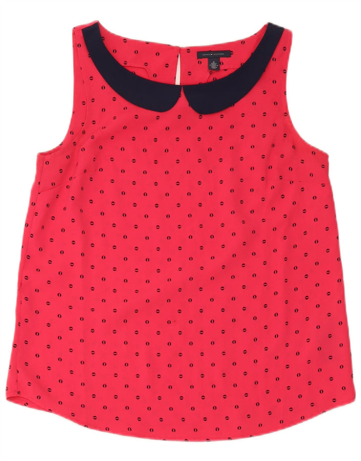 Tommy Hilfiger Dame ærmeløs bluse Top UK 14 Medium rød plettet