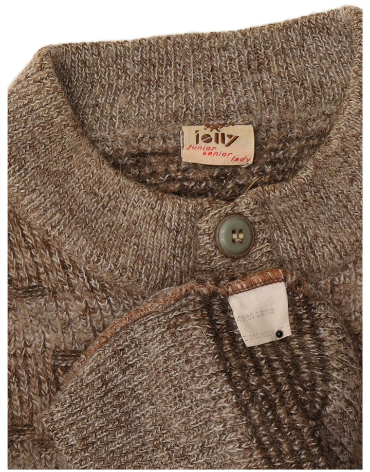 Vintage Womens Button Neck Jumper Sweater UK 16 Large Brown Striped Wool