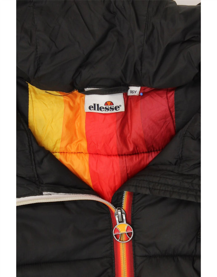 Ellesse Boys Graphic Hooded Padded Jacket 15-16 Years Black Polyester