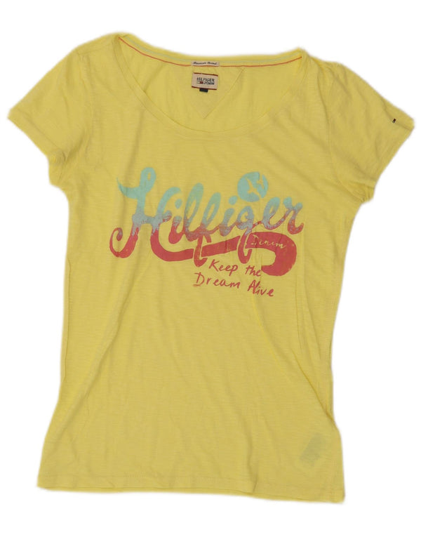 Tommy Hilfiger Womens Graphic T-Shirt Top UK 12 Medium Yellow Cotton