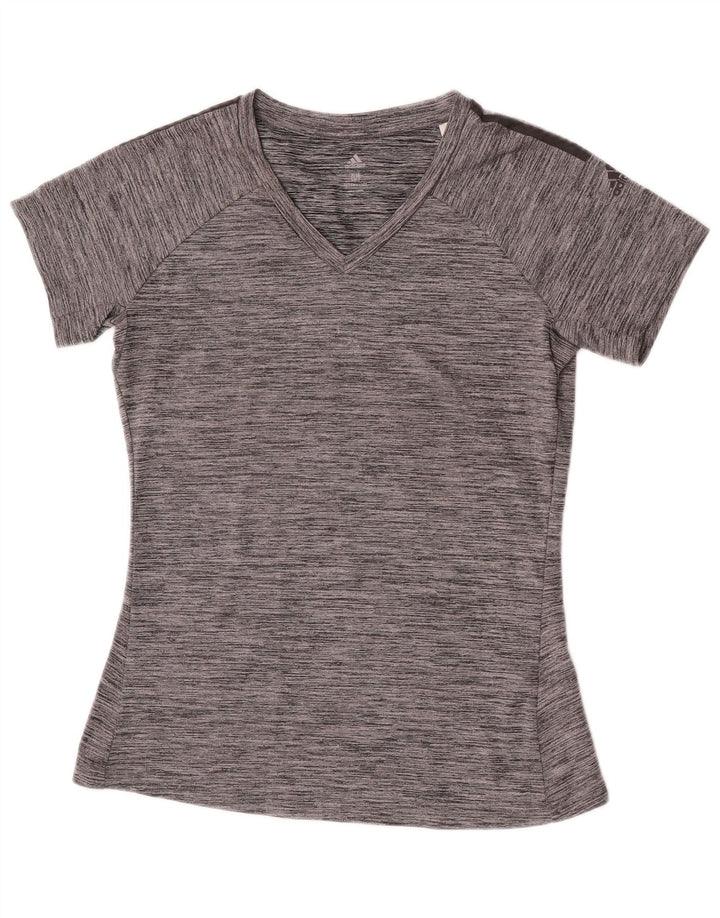 Adidas Womens Climalite T-Shirt Top UK 12 Medium Grey Flecked Polyester