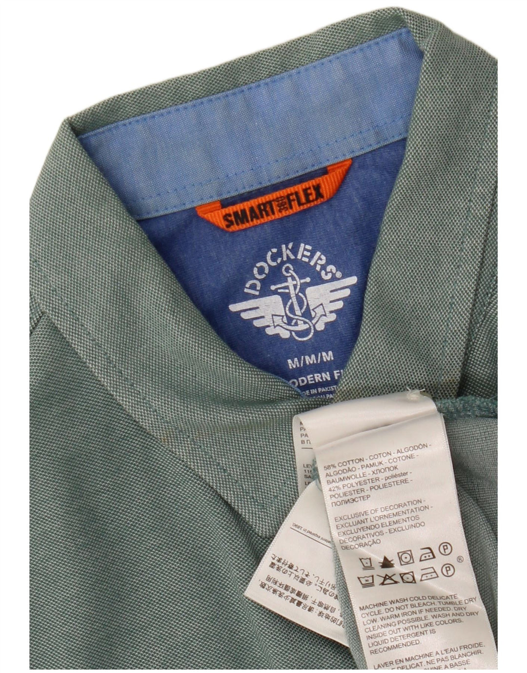 DOCKERS Mens Modern Fit Short Sleeve Shirt Medium Green Cotton