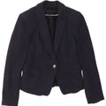 Zara Womens 1 Button Blazer Jacket UK 6 XS Navy Blue Cotton