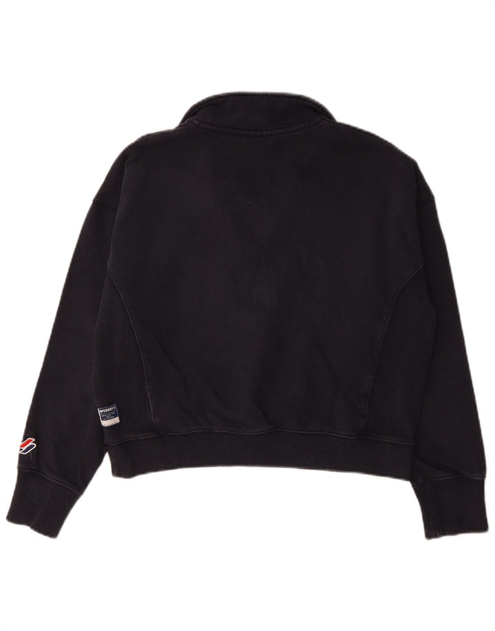 Superdry Womens Crop Zip Neck Sweatshirt Jumper UK 12 Medium Navy Blue