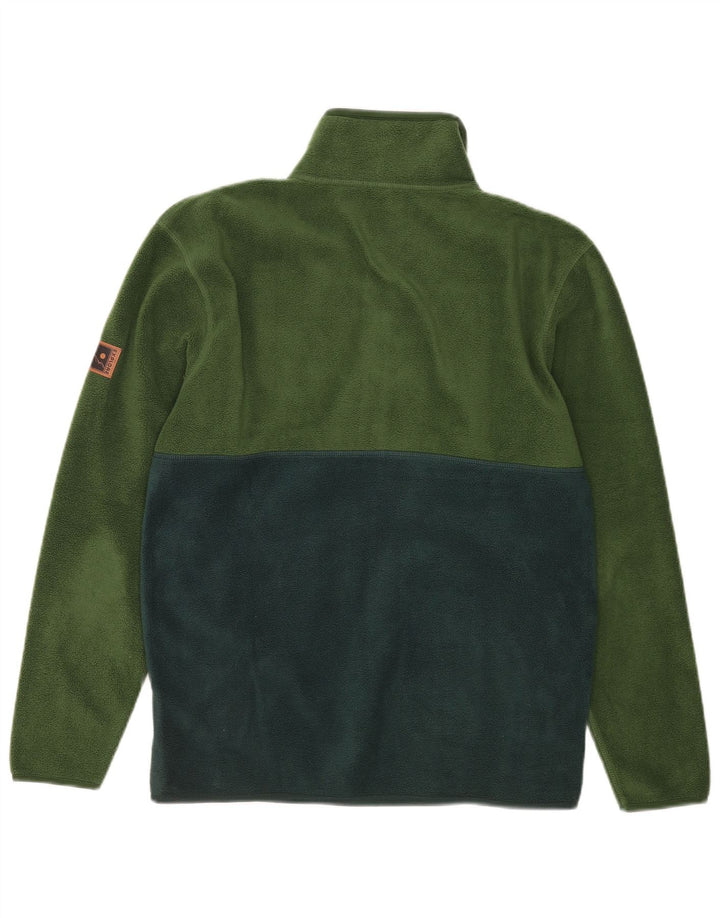 Vintage Mens Zip Neck Fleece Jumper Medium Green Colourblock Polyester