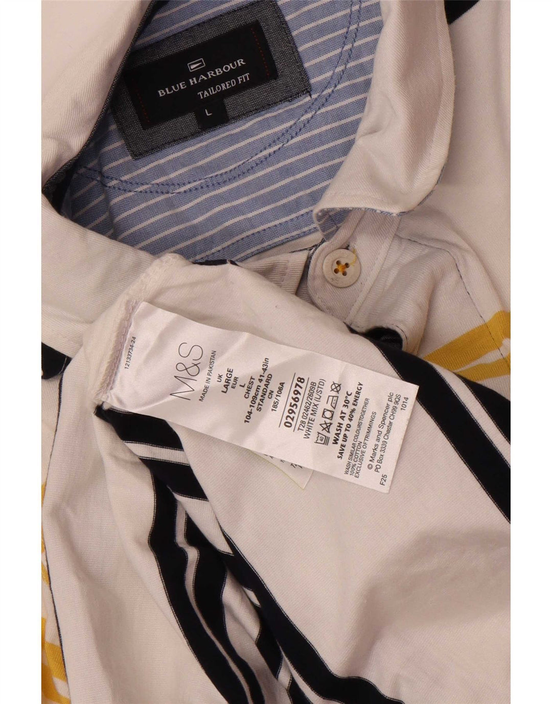 Marks & Spencer Mens Blue Harbour Rugby Polo Shirt Large White Striped