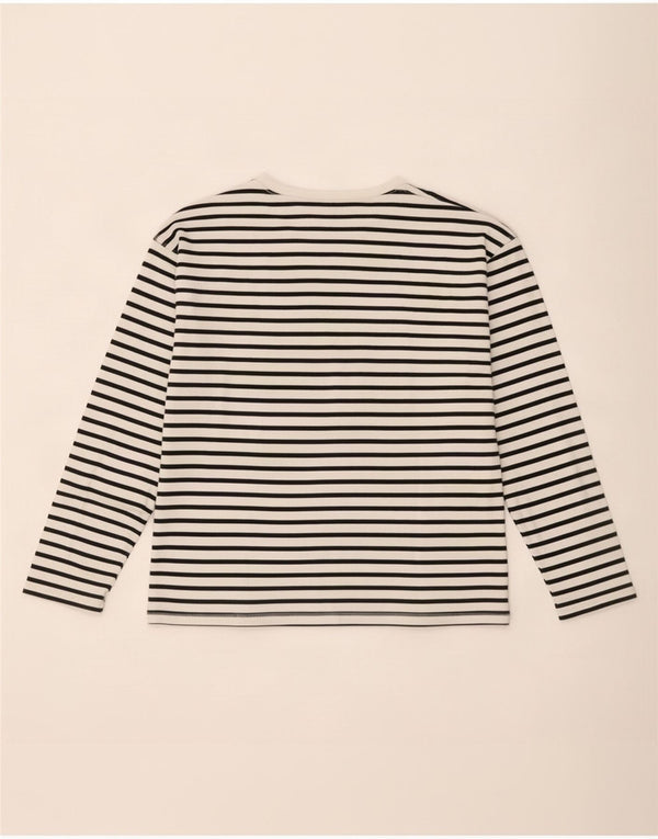 Zara Womens Top Long Sleeve UK 14 Medium White Striped Cotton