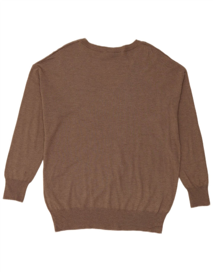 ZARA Womens Oversized V-Neck Jumper Sweater UK 10 Small Brown Polyester
